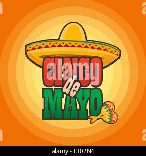 Cinco de Mayo lettering greeting text illustration. Stock Vector