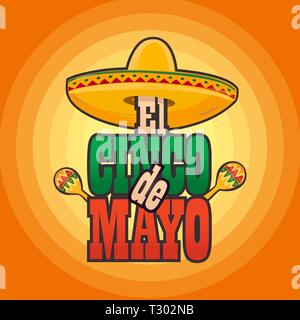 Cinco de Mayo lettering greeting text illustration. Stock Vector