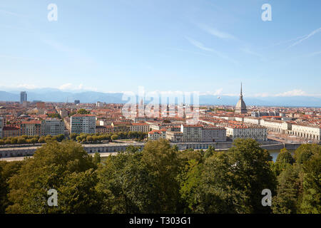 Turin skyline panorama view and Mole Antonelliana tower in a sunny summer day in Italy Stock Photo