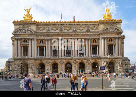 PARIS, FRANCE - JULY 22, 2017: Opera Garnier with people and tourists in a sunny summer day in Paris, France