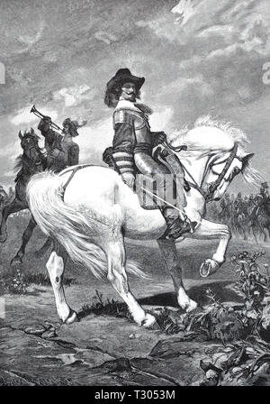 Digital improved reproduction, Gottfried Heinrich Graf to cardboard home, from 1594 to 1632, general during the Thirty Years' War, on his white horse, Gottfried Heinrich Graf zu Pappenheim, 1594 bis 1632, General im Dreißigjährigen Krieg, auf seinem weißen Pferd, from an original print from the 19th century Stock Photo