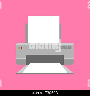Modern printer with paper. Icon or symbol concept. Flat and solid color style vector illustration. Stock Vector