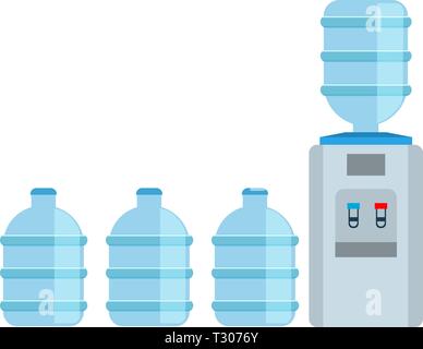 Office water cooler dispenser icon with big water bottles. Solid and flat color design vector illustration. Stock Vector