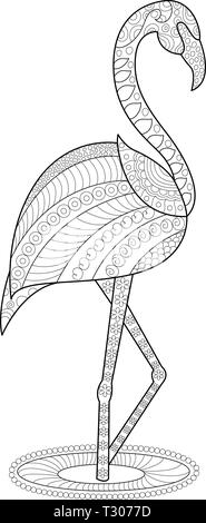 Flamingo Coloring Page for Adults and Children Stock Vector