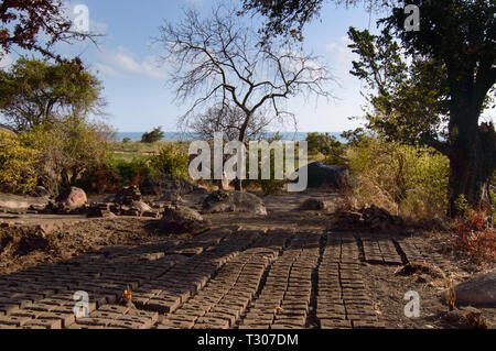 hand made bricks dry in the sun at Lake Malawi Stock Photo