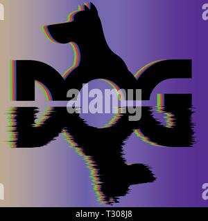 creative typographic dog logo using negative space in the rgb Stock Vector