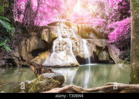 Waterfall tropical rainforest colorful at huai mae khamin national