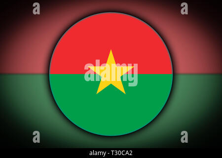 The national flag of Burkina Faso in the form of a round button with the reflection of light and shadow. Flag in the shape of a circle. Country icon. Stock Photo