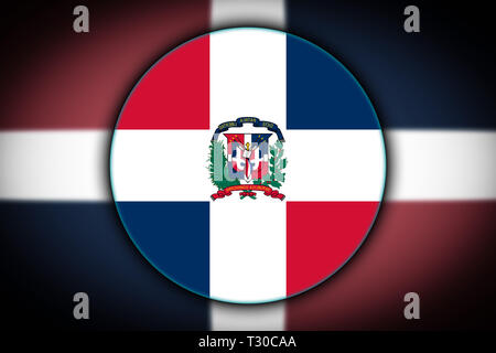 The national flag of Dominican Republic in the form of a round button with the reflection of light and shadow. Flag in the shape of a circle. Country  Stock Photo