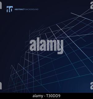 Abstract building exterior structure dimension lines silver color on dark blue background. Modern luxury style square mesh. Digital geometric abstract Stock Vector