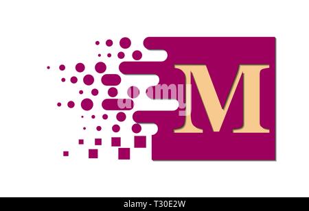 Letter M on a colored square with destroyed blocks on a white background Stock Vector