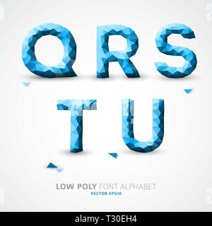 Blue Vector low poly alphabet font with shadow Stock Vector