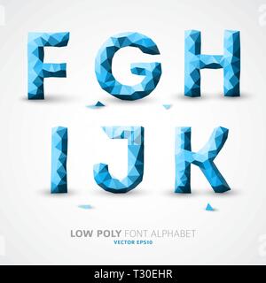 Blue Vector low poly alphabet font with shadow Stock Vector