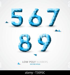 Blue Vector low poly numbers font with shadow Stock Vector