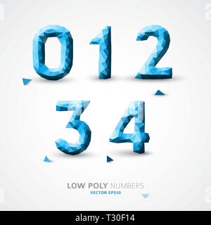 Blue Vector low poly numbers font with shadow Stock Vector