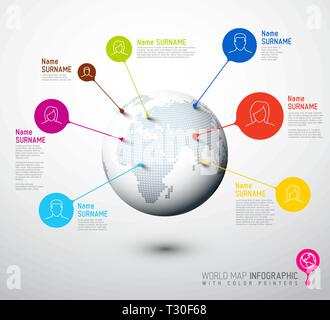 Light World map globe with people pointer marks -  communication concept Stock Vector