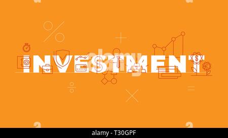 Investment word concepts banner. Banking. Business. Financial services. Finance industry. Isolated lettering typography idea with linear icons. Vector Stock Vector