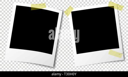 old retro-style instant picture frames with semi-transparent shadows and adhesive tape Stock Vector