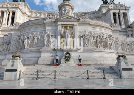 Rome, Italy - June 19, 2018: Closeup of facade of museum the Vittorio Emanuele II Monument also known as the Vittoriano or Altare della Patria on Piaz Stock Photo