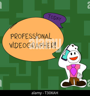 Text sign showing Professional Videographer. Business photo text demonstrating who makes video films as paid job Smiley Face Man in Necktie Holding Sm Stock Photo