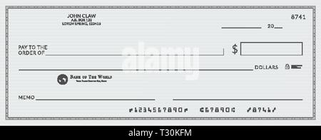 Empty Check Template. Business Cheque Book Design. Bank Checking, Blank 