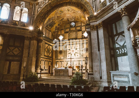 Florence, Italy - June 24, 2018: Panoramic view of interior of Florence Baptistery (Battistero di San Giovanni) on Piazza del Duomo. It is religious b Stock Photo