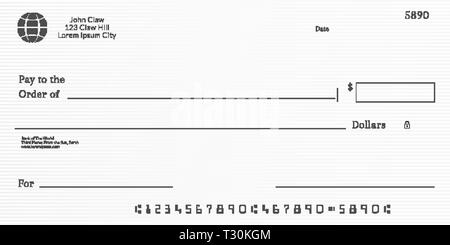 Bank check template. Checkbook page background with empty fields Stock Vector