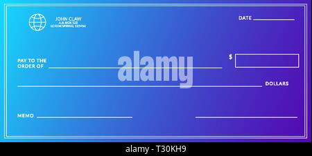 Bank check template. Checkbook page background with empty fields Stock Vector