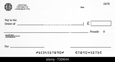 Blank bank cheque. Personal desk check template with empty field to ...