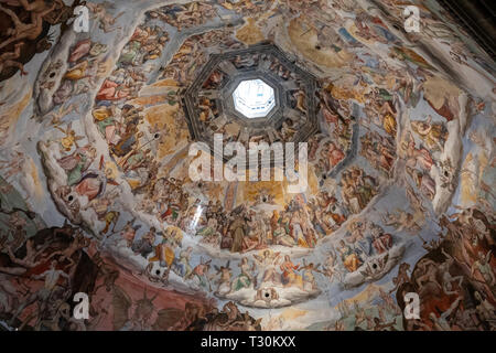 Florence, Italy - June 25, 2018: Panoramic view of Judgment Day on the cupola of Cattedrale di Santa Maria del Fiore (Cathedral of Saint Mary of the F Stock Photo