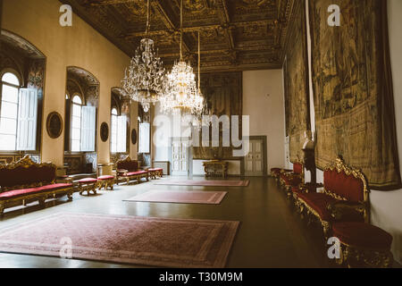 Florence, Italy - June 25, 2018: Panoramic view of interior of Palazzo Medici, also called Palazzo Medici Riccardi. It is Renaissance palace in Floren Stock Photo