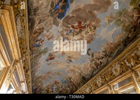 Florence, Italy - June 25, 2018: Panoramic view of ceiling interior of Palazzo Medici, also called Palazzo Medici Riccardi. It is a Renaissance palace Stock Photo