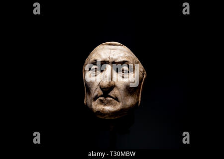 Florence, Italy - June 24, 2018: Closeup view of death mask of Dante Alighieri in Palazzo Vecchio Stock Photo