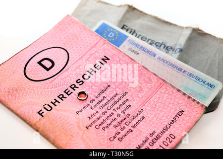 Old and topical German driving licences, Alte und aktuelle deutsche Führerscheine Stock Photo