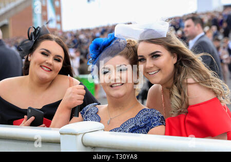Aintree Racecourse, Aintree, UK. 5th Apr, 2019. The 2019 Grand National horse racing festival, day 2; Racegoers enjoying the day out at Aintree Credit: Action Plus Sports/Alamy Live News Stock Photo