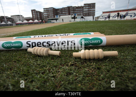 Hove, Sussex, UK. 05th Apr, 2019. All set for the Specsavers County Championship Round 1 match between Sussex CCC v Leicestershire CCC at the 1st Central County Ground, Hove, England on 5 April 2019. Photo by John Mallett.  Editorial use only, license required for commercial use. No use in betting, games or a single club/league/player publications.... Credit: UK Sports Pics Ltd/Alamy Live News Stock Photo