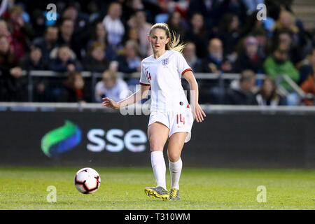 Manchester, UK. 05th Apr, 2019. Abbie McManus of England in action. England Women v Canada Women, Women's international friendly football match at the Manchester City academy stadium in Manchester, Lancs on Friday 5th April 2019. EDITORIAL USE ONLY. pic by Chris Stading/ Credit: Andrew Orchard sports photography/Alamy Live News Stock Photo