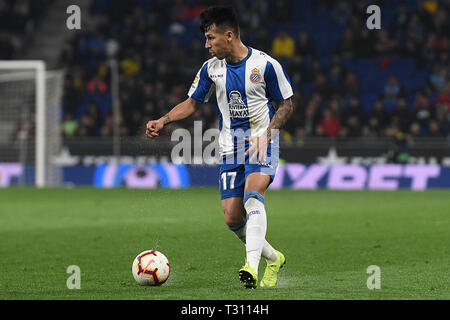 BARCELONA, 02-04-2019. LaLiga 2018/ 2019, date 30. Espanyol-Getafe. Hernan Perez of Espanyol during the match Espanyol-Getafe Stock Photo