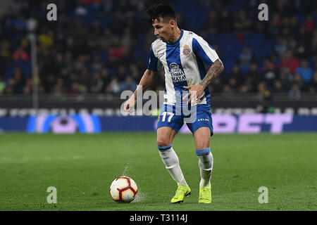 BARCELONA, 02-04-2019. LaLiga 2018/ 2019, date 30. Espanyol-Getafe. Hernan Perez of Espanyol during the match Espanyol-Getafe Stock Photo