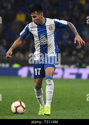 BARCELONA, 02-04-2019. LaLiga 2018/ 2019, date 30. Espanyol-Getafe. Hernan Perez of Espanyol during the match Espanyol-Getafe Stock Photo