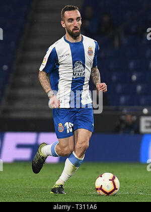 BARCELONA, 02-04-2019. LaLiga 2018/ 2019, date 30. Espanyol-Getafe. Sergi Darder of Espanyol during the match Espanyol-Getafe Stock Photo