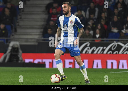 BARCELONA, 02-04-2019. LaLiga 2018/ 2019, date 30. Espanyol-Getafe. Sergi Darder of Espanyol during the match Espanyol-Getafe Stock Photo