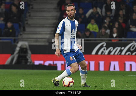 BARCELONA, 02-04-2019. LaLiga 2018/ 2019, date 30. Espanyol-Getafe. Sergi Darder of Espanyol during the match Espanyol-Getafe Stock Photo