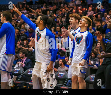 Friday April 5 - The DePaul bench cheers on the team during the CBI Championship game between the South Florida Bulls and the DePaul University Blue Demons at Mcgrath-Phillips Arena in Chicago IL. Gary E. Duncan Sr/CSM
