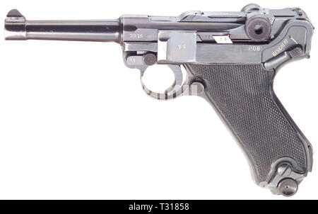Small arms, pistols, Luger pistol 08 Parabellum, manufactured by Mauser, caliber 9 mm, Editorial-Use-Only Stock Photo