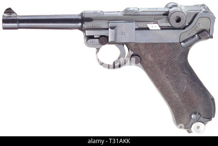 Small arms, pistols, Luger pistol 08 Parabellum, manufactured by Mauser, caliber 9 mm, Editorial-Use-Only Stock Photo