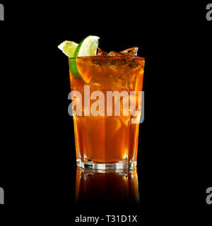 Cuba libre cocktail on a black background Stock Photo