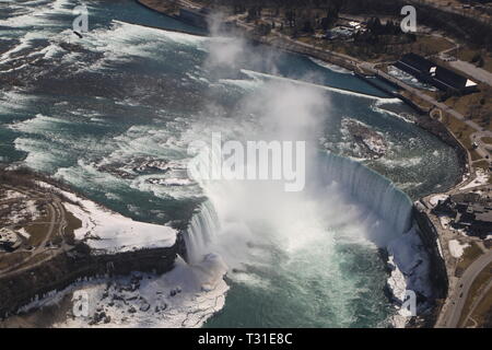 Niagara Falls from the air Winter (helicopter) Stock Photo