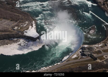 Niagara Falls from the air Winter (helicopter) Stock Photo