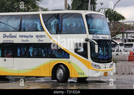 Chiangmai, Thailand - Auguest  11 2012: Bus of Phetprasert tour company. Photo at  Chiangmai bus station. Stock Photo